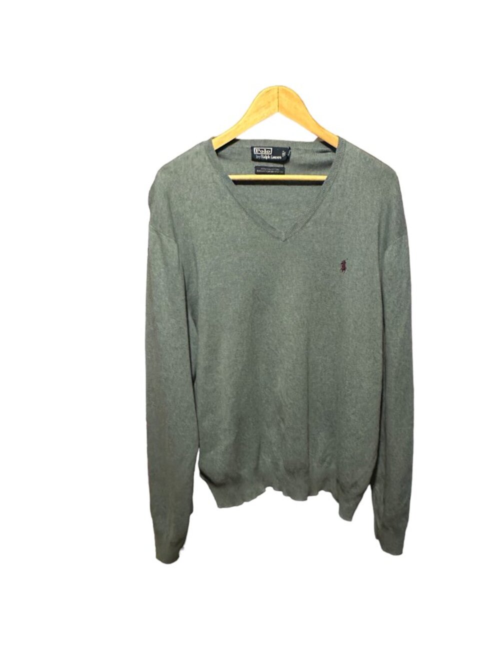 Polo By Ralph Lauren Mens Blue Grey V-Neck Sweater Size XL 100% Pima Cotton